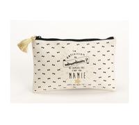 PROMOTION ! Trousse plate coton 'Mamie' noir beige (extraordinaire) - 20x12 cm Beige