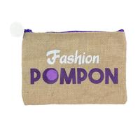 PROMOTION ! Trousse plate jute 'Fashion Pompon' violet beige - 19x13 cm Beige