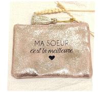 PROMOTION ! Trousse plate 'Ma Soeur, c'est la meilleure' rosé - 17x10 cm Rose