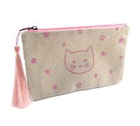PROMOTION ! Trousse plate paillettée 'Chat' beige rose - 17x11 cm Beige