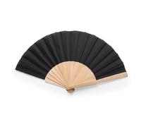 PromotionGift Éventail manuel en bois avec tissu polycoton - Noir uni