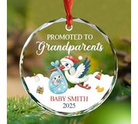 Promu aux grands-parents Décoration de Noël en verre personnalisée, cigogne bébé annonce ornements cadeaux pour nouveaux grands-parents, décoration de sapin de Noël personnalisé pour nouvelle