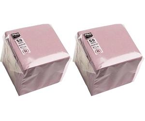 PRONAPPE - Réf. SV622003I - 50 Serviettes cocktail 20x20 cm - Papier micro-gaufré - ouate 2 plis - Vieux rose (Lot de 2)