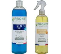 PRONET Nature Lot 2 Produits WC & Désodorisation - Gel WC 500ml + Destructeur Odeurs 500ml - 98% Ingrédients Naturels - Action Rapide et Efficace - 2x500ml