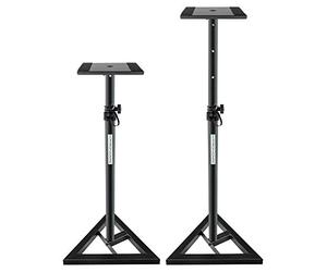 Pronomic 2x Pied SLS-10 pour Support Moniteur Studio (réglable de 80 cm à 130 cm, base triangulaire, pieds en caoutchouc, pointes, acier, plateau avec bandes en caoutchouc) noir poudré