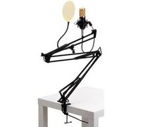 Kit Microphone Condensateur Enregistrement Support Bras Or Filtre AntiPop Noir