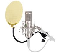 Pronomic CM-100S Microphone à Condensateur Studio Argent Set incl. | Microphone studio large membrane, Membrane dorée de 34 mm, Directivité: cardioïde marquée, Rapport signal/bruit: 78 dB, 5 mm