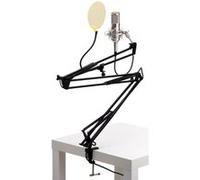 Kit Microphone Condensateur Enregistrement Support Bras Or Filtre AntiPop Argent