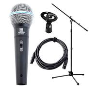 Pronomic DM-58-B Microphone Vocal Starter Set Micro, Câble XLR, Pince, Pied | Micro polyvalent pour voix et chant, Particulièrement adapté aux DJs, beatbox, etc., Son puissant et chaleureux, Poids: 217 g