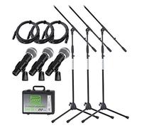 Pronomic DM-58-C Microphone Vocal Set de Démarrage - 3 Microphones dynamiques - Capsule Suspendue élastiquement - Interrupteur Marche/arrêt - Set avec Pieds de Micro et câbles 5m - Valise - Noir