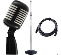 Pronomic DM-66BK/WH Microphone Dynamique Set - Vintage pour Chant Micro Vocal Classique rétro - Set économique Comprenant Un Pied de Micro et Un câble XLR - Noir/Blanc