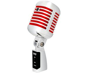 Pronomic DM-66R Microphone Dynamique Vintage pour Chant Micro Vocal Classique rétro (réponse en fréquence : 50-16 000 Hz, boîtier Solide moulé sous Pression) Argent/Rouge