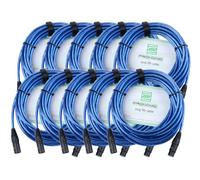 Pronomic Lot de 10 câbles micro XFXM-Blue-10, 10m, XLR femelle 3 broches -> XLR mâle 3 broches, connecteurs soudés main, résistants acides/huiles, décharge traction à pince, bleu métallique.