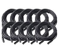Pronomic Lot de 10 câbles XFXM-20 (20m de longueur, XLR femelle 3 broches -> XLR mâle 3 broches, connecteurs soudés à la main, résistants aux acides et huiles, décharge de traction à pince) noir