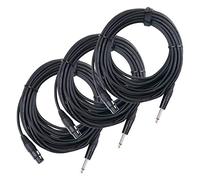 Pronomic Lot de 3 câbles XFJ-10 XLR vers Jack (câble micro asymétrique, longueur 10m, résistant aux acides et huiles, décharge de traction à pince) noir