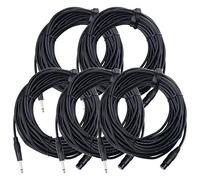 Pronomic Lot de 5 câbles XFJ-20 XLR vers Jack (câble micro asymétrique, longueur 20m, résistant aux acides et huiles, décharge de traction à pince) noir
