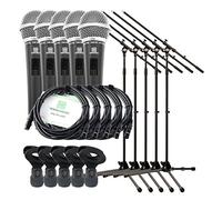 Pronomic Microphone DM-58 Vocal avec Interrupteur Set de 5 avec 5 x 5m câble XLR + 5x stand + pince