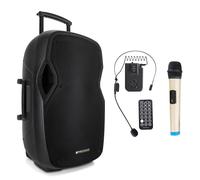 Pronomic MOVE 115MA-A - Enceinte Portable 15'' / 60W, 2 Micros sans fil VHF -USB, SD, MP3, BT - Système de Sonorisation Autonome