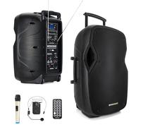 Pronomic Move 12" Partybox - Système PA Mobile Enceinte Bluetooth TWS - Boombox avec Batterie puissante - Puissance 30W (RMS) - Set incluant Enceinte Active, Micro sans Fil, Casque et télécommande