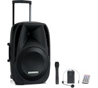 Pronomic PH15AW Enceinte Active sans Fil 15", 100W RMS, 5h autonomie, Bluetooth, MP3/SD/USB, Micro sans Fil, Casque, télécommande, système Mobile Compact avec Trolley.