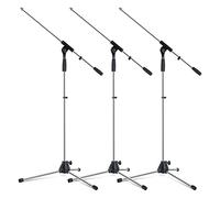 Pronomic Pieds De Micro MS-25C Pro Lot 3 - Trépied Caoutchouc - Perche Réglable Longueur/Inclinaison - Colliers/Vis Robustes - Avec Colliers Câble & Réducteur Filetage - Chrome