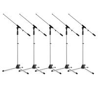 Pronomic Pieds De Micro MS-25C Pro Lot 5 - Trépied Caoutchouc, Perche Réglable, Pinces & Vis Robustes, Câbles & Réducteur Filetage, Finition Chrome.