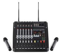 Pronomic Powermake 600 Powermixer avec Micros Sans Fil, Canaux 1 à 6 | Entrée micro au format XLR, Entrée ligne symétrique (jack 6, 3 mm), Réglage de gain, Égaliseur 3 bandes (± 15 dB), Réglage FX
