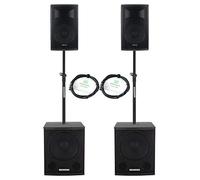 Pronomic Powerstage Economy 1510 2.2 - kit PA Actif avec 2X subwoofers 15" et 2X Satellites 10" - 800 Watts Puissance Totale (RMS) - incluant Tubes de Distance et câbles XLR