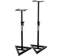 Pronomic 2x Pied SLS-10 pour Support Moniteur Studio (réglable de 80 cm à 130 cm, base triangulaire, pieds en caoutchouc, pointes, acier, plateau avec bandes en caoutchouc) noir poudré