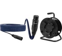 Pronomic Stage DMX3-50 Câble DMX 50m avec dévidoir - Câble professionnel, connecteurs XLR 3 broches femelle, contacts dorés, transmission sans interférences, longueur 50m, couleur bleu.