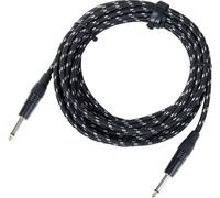 Pronomic Stage INST-6T Câble Instrument 6m (Jack 6,3 mm, gaine textile, câble guitare, embouts plaqués or, décharge de traction à pince, noir/blanc)