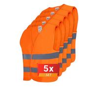 PROOF COMFORT & SAFETY Gilet De Sécurité Orange Gilet De Voiture Haute Visibilité Avec Bandes Réfléchissantes Pour Adultes Conducteurs Travailleurs Constructeurs 5 Pièces Orange M