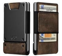 PROOF Portefeuille | Portefeuille fin minimaliste pour homme | Cuir et métal | Portefeuille RFID | Poche avant/arrière | Boîte cadeau | Appartenant à un vétéran, Fondateur (cuir marron | gris foncé)
