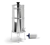 ProOne Traveler+ Système de filtre à gravité en acier inoxydable, capacité d'eau de 8,7 litres, distributeur d'eau de comptoir pour la maison et les voyages avec un filtre de 12,7 cm et un support