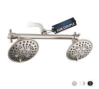 Proox Pommeau de douche double avec valve intégrée, haute pression 6 réglages pour couple dans la salle de bain à l'italienne ou simple sur la baignoire, nickel brossé