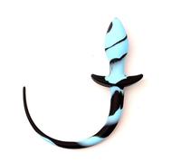 Prop de queue en silicone délicate et lisse, ouverture de motif d'écoulement avec des couleurs contrastantes sur les fesses, cadeau de cosplay pour couple (bleu clair noir) + Y18