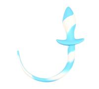 Prop de queue en silicone délicate et lisse, ouverture de motif d'écoulement avec des couleurs contrastantes sur les fesses, cadeau de cosplay de couple (bleu blanc) + Y18