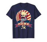 Propagande rétro Communiste de Karl Marx T-Shirt, Homme, Bleu Marine, XXL