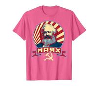 Propagande rétro Communiste de Karl Marx T-Shirt, Homme, Rose Chiné, L