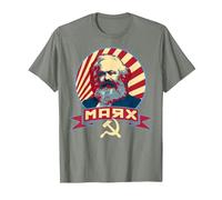Propagande rétro Communiste de Karl Marx T-Shirt, Homme, Vert Kaki chiné, XL