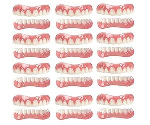 PROPFE Immédiat Prothèses Dentaires Cosmétiques Silicone Dentier Haut Et Bas Sourire Dentier pour Homme Et Femme Amovible Naturel Fausse Dents Provisoire Facette,12 Pairs