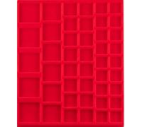Prophila Collection Semelle intérieure en velours rouge pour boîte à monnaie, 45 compartiments angulaires en 4 tailles différentes