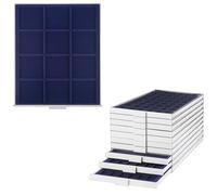 Prophila Médaillier Gris 12 Compartiments angulaires pour pièces jusqu'à 66 mm, Insert Bleu