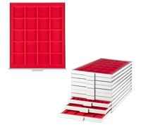 Prophila Médaillier Gris 20 Compartiments angulaires pour pièces jusquà 47 mm, Insert Rouge