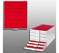 Prophila Médaillier Gris 35 Compartiments angulaires pour pièces jusqu'à 36 mm (10 Euro, 10 DM, 5 Rubel), Insert Rouge