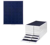 Prophila Médaillier gris 35 compartiments ronds pour 10/20-€uro ou pièces jusquà 32,5 mm, insert bleu