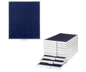 Prophila Médaillier gris 35 compartiments ronds pour 10/20-€uro ou pièces jusquà 32,5 mm, insert bleu