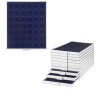 Prophila Médaillier gris 48 compartiments ronds pour 2-Euro en capsules ou pièces jusqu'à 32 mm, insert bleu