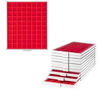 Prophila Médaillier Gris 80 Compartiments angulaires pour pièces jusquà 24 mm, Insert Rouge