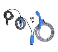 ProPlus Douche Portable 12 V 26 x 32 cm - Douche de Camping et Voyage sur Prise Allume-Cigare - Pompe, Tuyau 2 m et Réservoir Inclus - Gris/Bleu